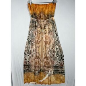 One World Strapless Maxi Dress Lg Snakeskin Orange Brown Lg Boho Hippie NWOT